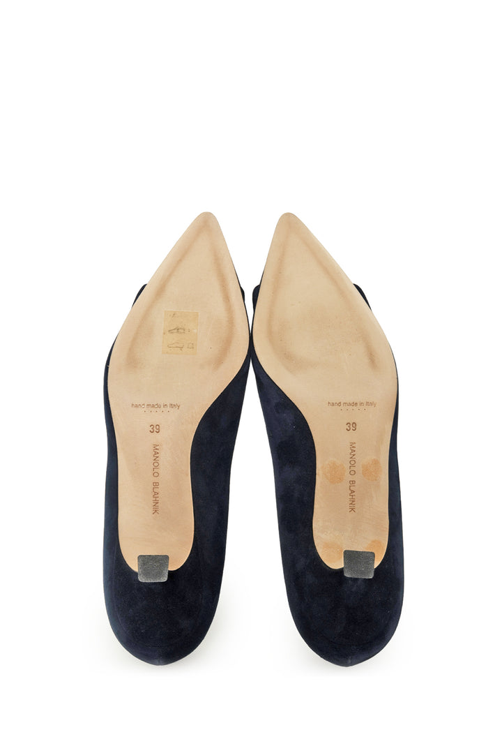 Manolo Blahnik Size 39 Navy Blue Suede Buckle Detail Pumps
