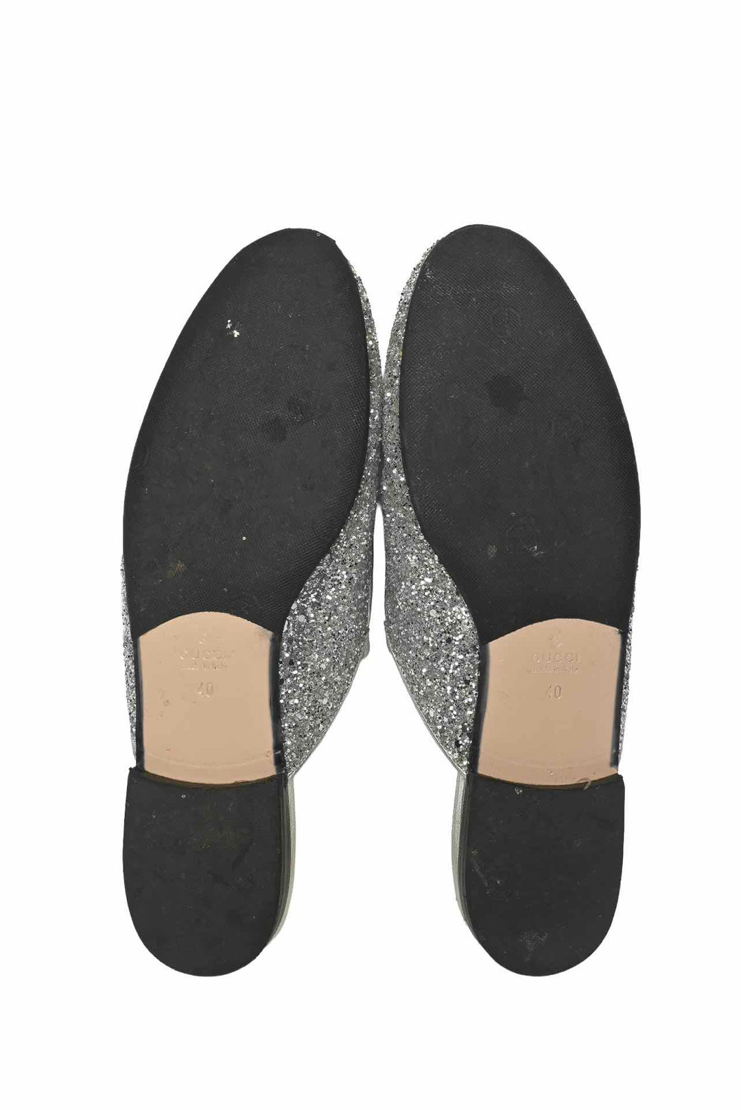 Gucci Size 40 Silver Glitter Princetown Mules