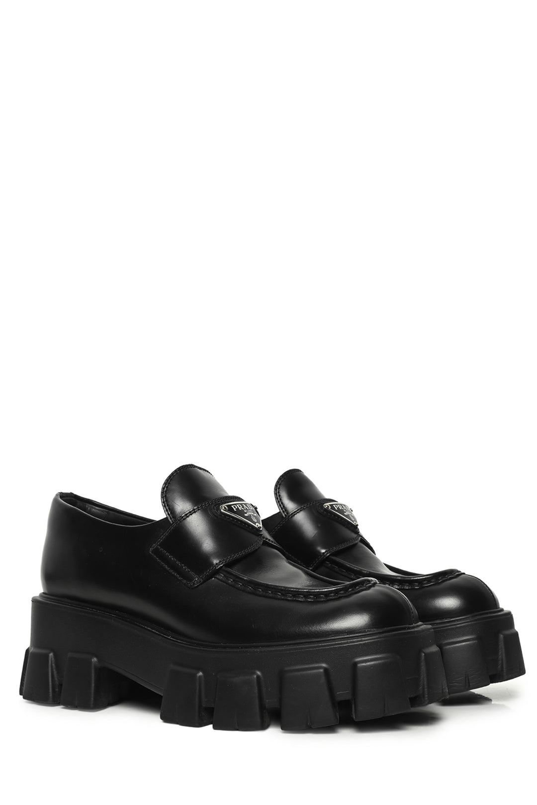 Prada Size 37 Monolith Brushed Leather Loafers