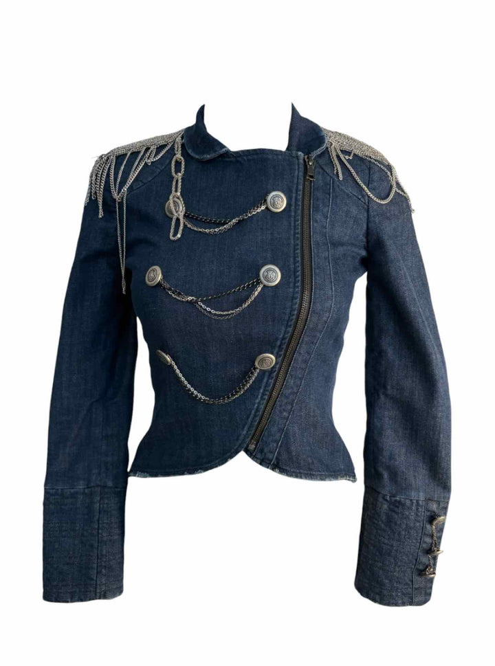 Alice + Olivia Size XS Denim Jacket w/Chain Epaulets