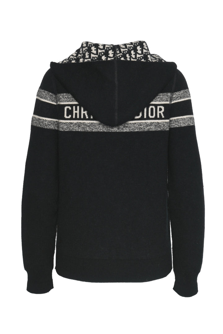 Dior Size 4 Cashmere Oblique Motif Reversible Zipper Hooded Cardigan