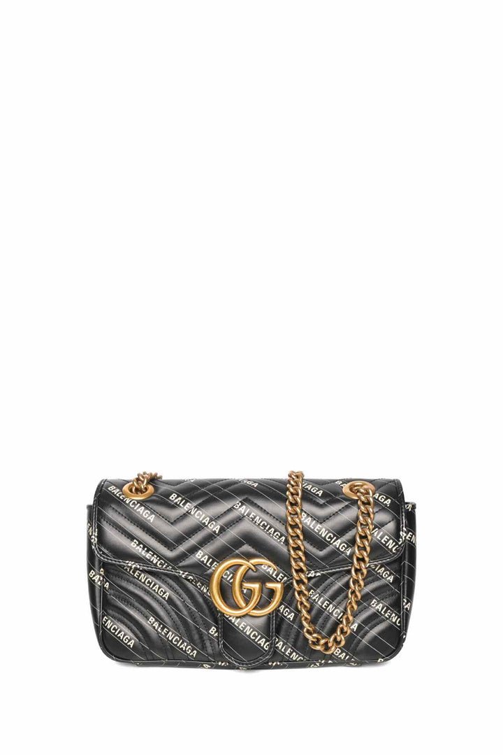 Gucci x Balenciaga Calfskin Matelasse Logo Print Small GG Marmont Shoulder Bag