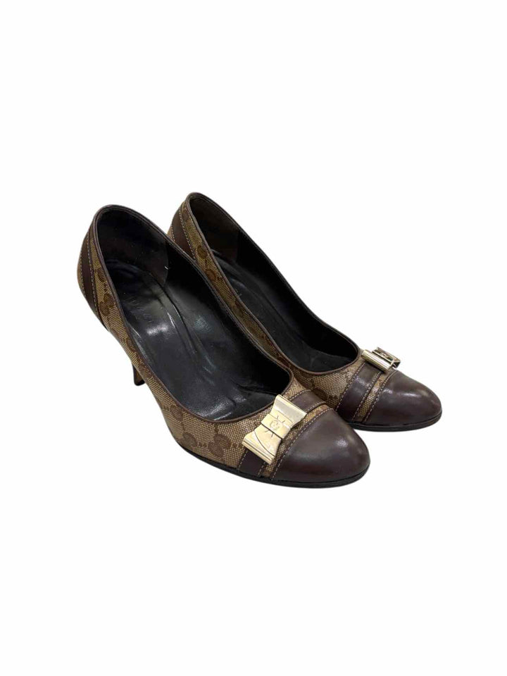 Gucci Size 6 GG Logo Coated Canvas & Leather Pumps
