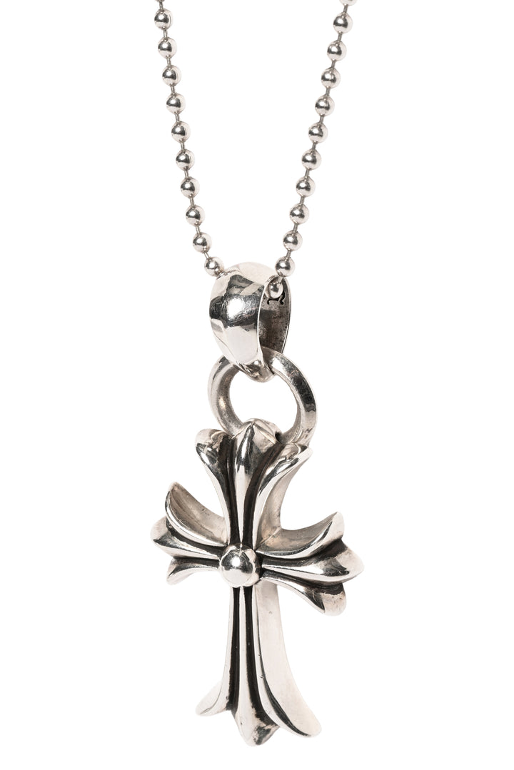 Chrome Hearts Sterling Silver Maltese Cross Pendant Ball Chain Necklace