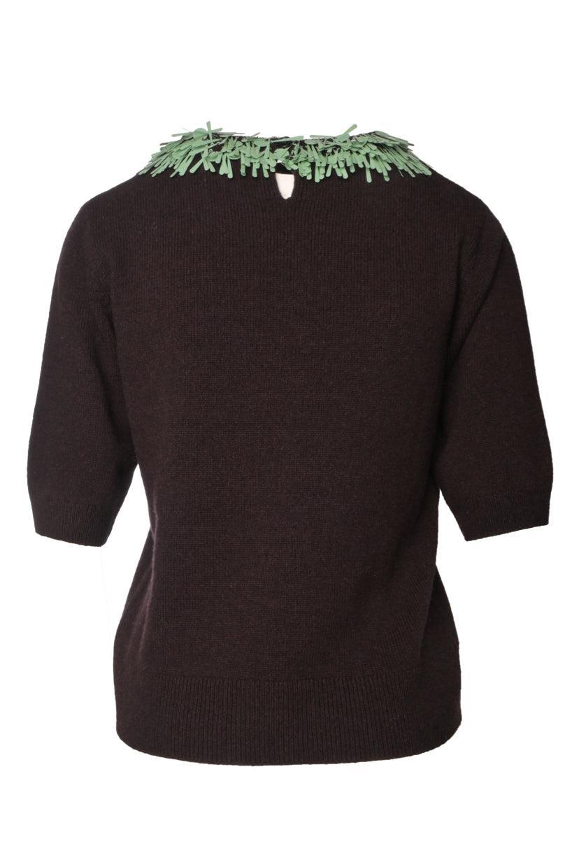 Dries Van Noten Size S Short Sleeve Embellished Collar Wool Sweater