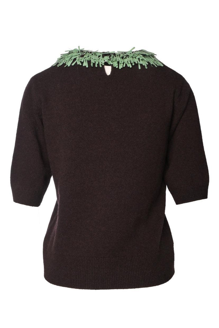 Dries Van Noten Size S Short Sleeve Embellished Collar Wool Sweater
