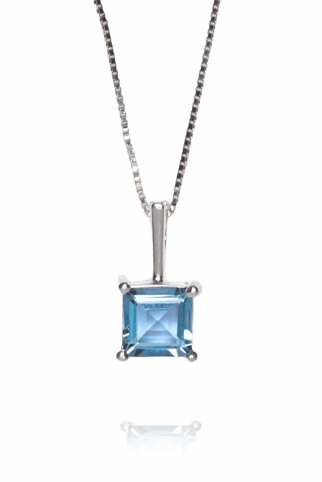 14K White Gold Blue Topaz Pendant Necklace