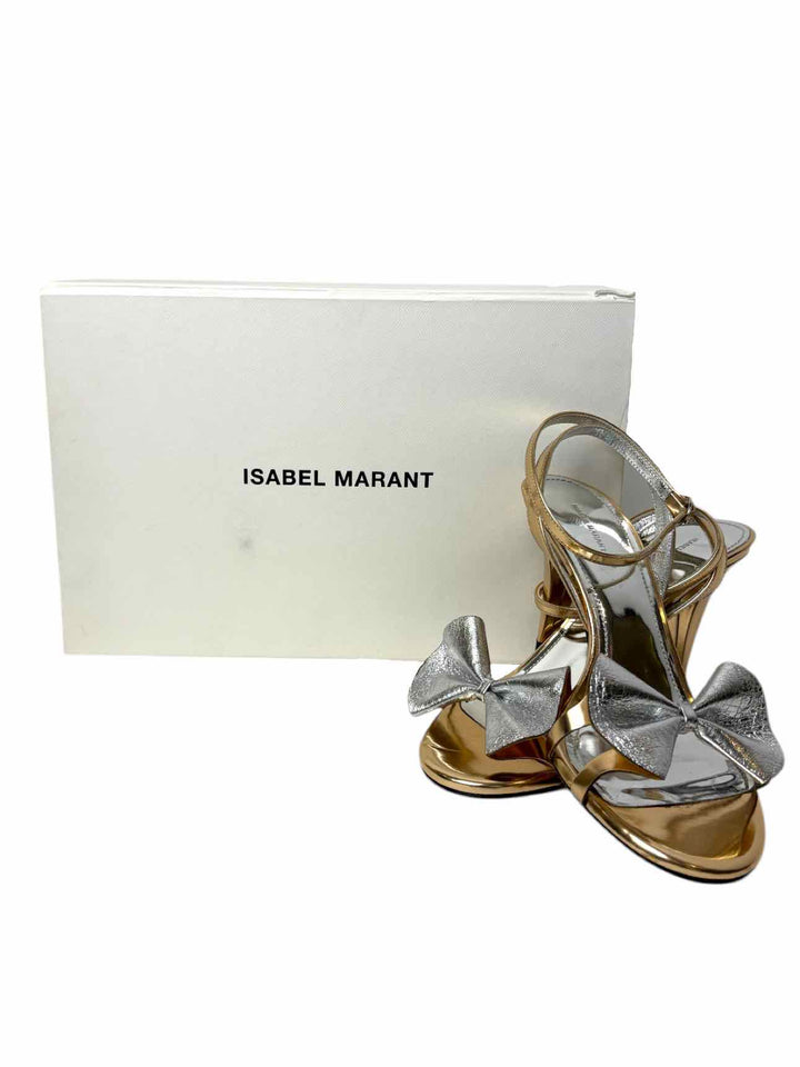 Isabel Marant Size 37 Metallic Bow Story Leather Sandals