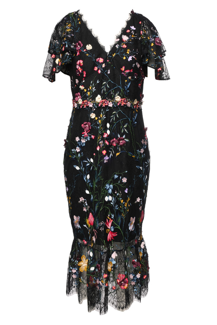 Marchesa Notte Size 10 Floral Embroidered Lace Midi Dress
