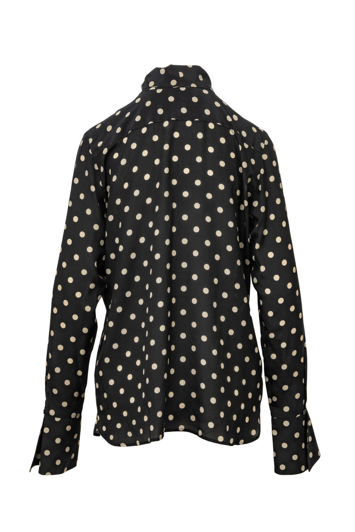 Nina Ricci Size M Polka Dot Crepe Tie-Neck Blouse