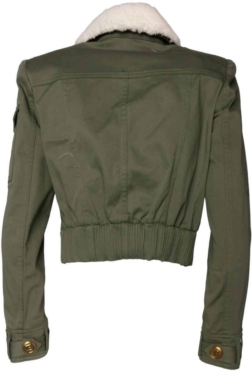 Balmain Size 36 Shearling Trim Crop Utility Jacket
