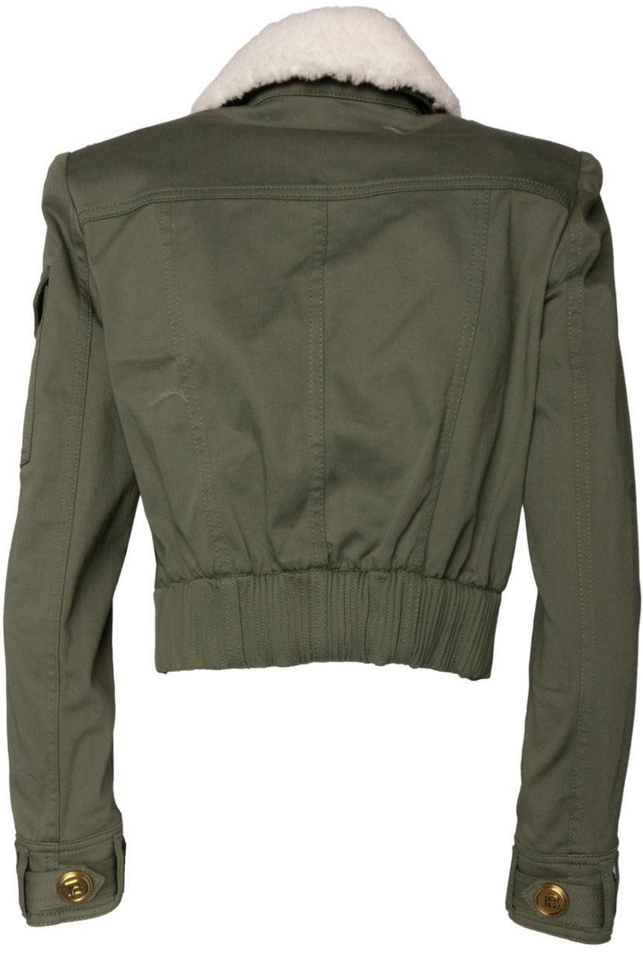 Balmain Size 36 Shearling Trim Crop Utility Jacket
