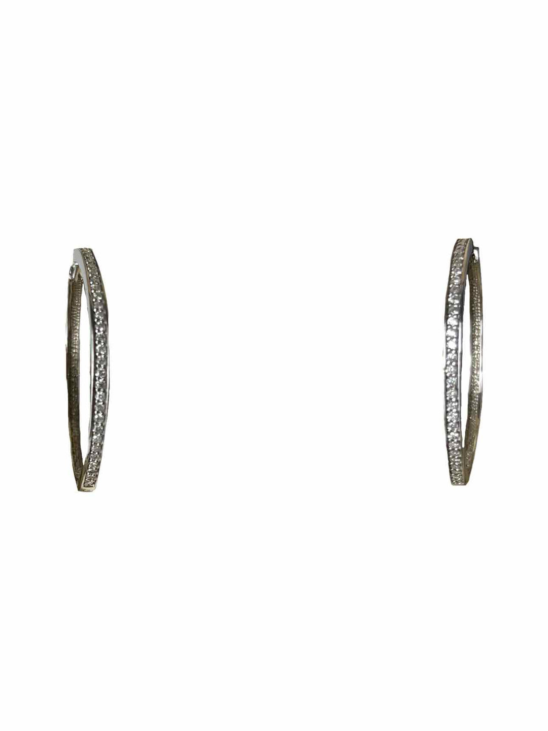 10KT White Gold Round Hoop 60 Diamond Stone Count Earrings