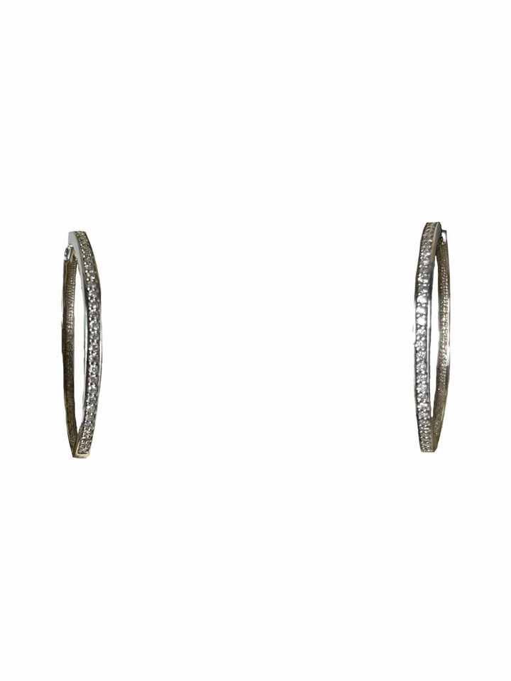 10KT White Gold Round Hoop 60 Diamond Stone Count Earrings