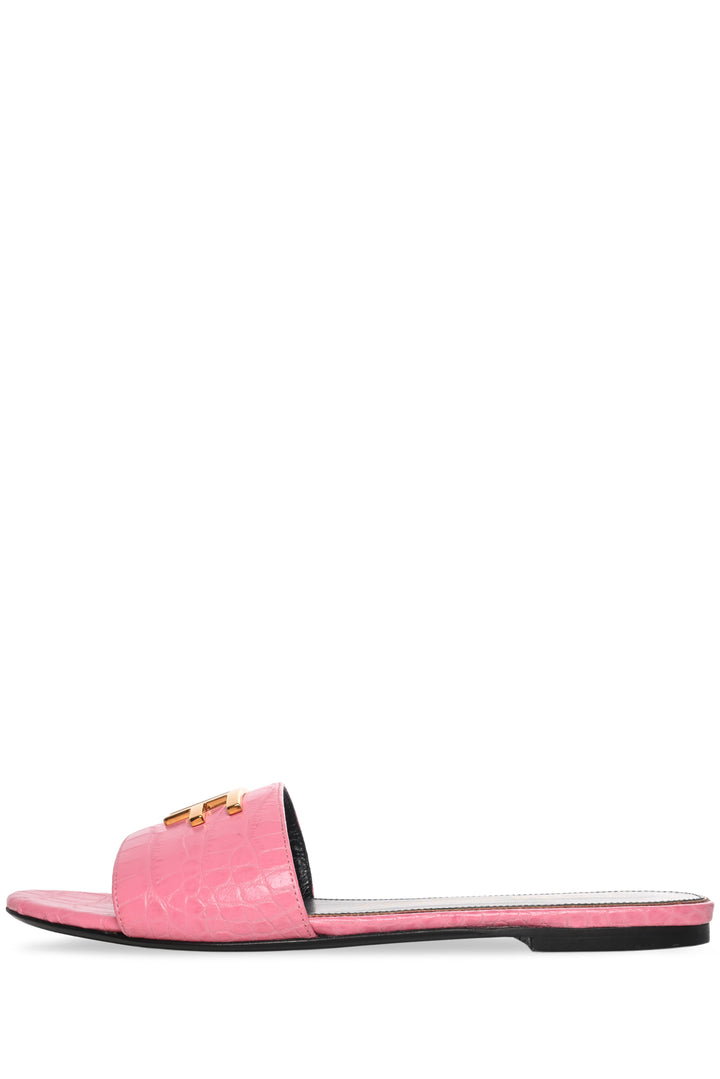 Tom Ford Size 38 Croc-Embossed Logo Slides