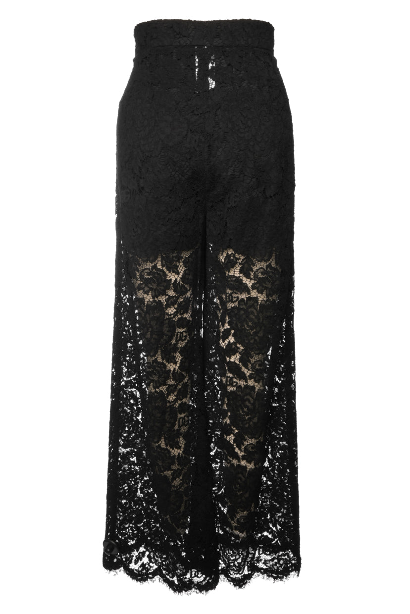 Dolce & Gabbana Size 42 Flared Branded Stretch Lace Pants