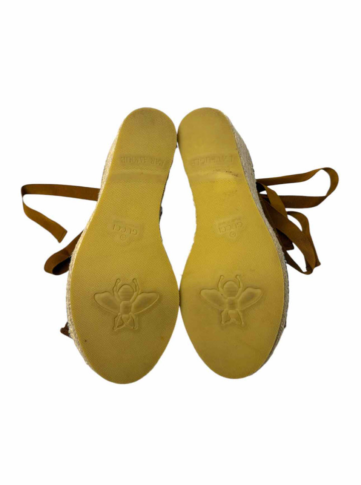 Gucci Size 38.5 Monogram Denim Espadrille Wedges