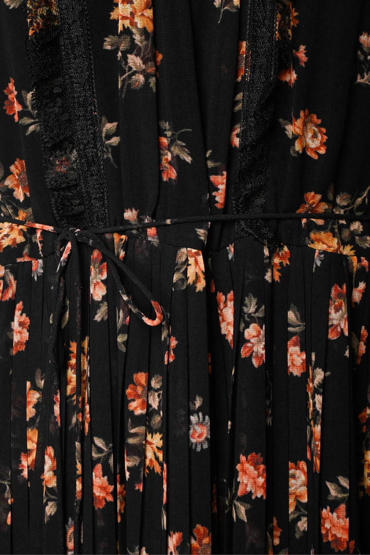 Zimmermann Size 3 Floral Lace Detail Pleated Midi Dress