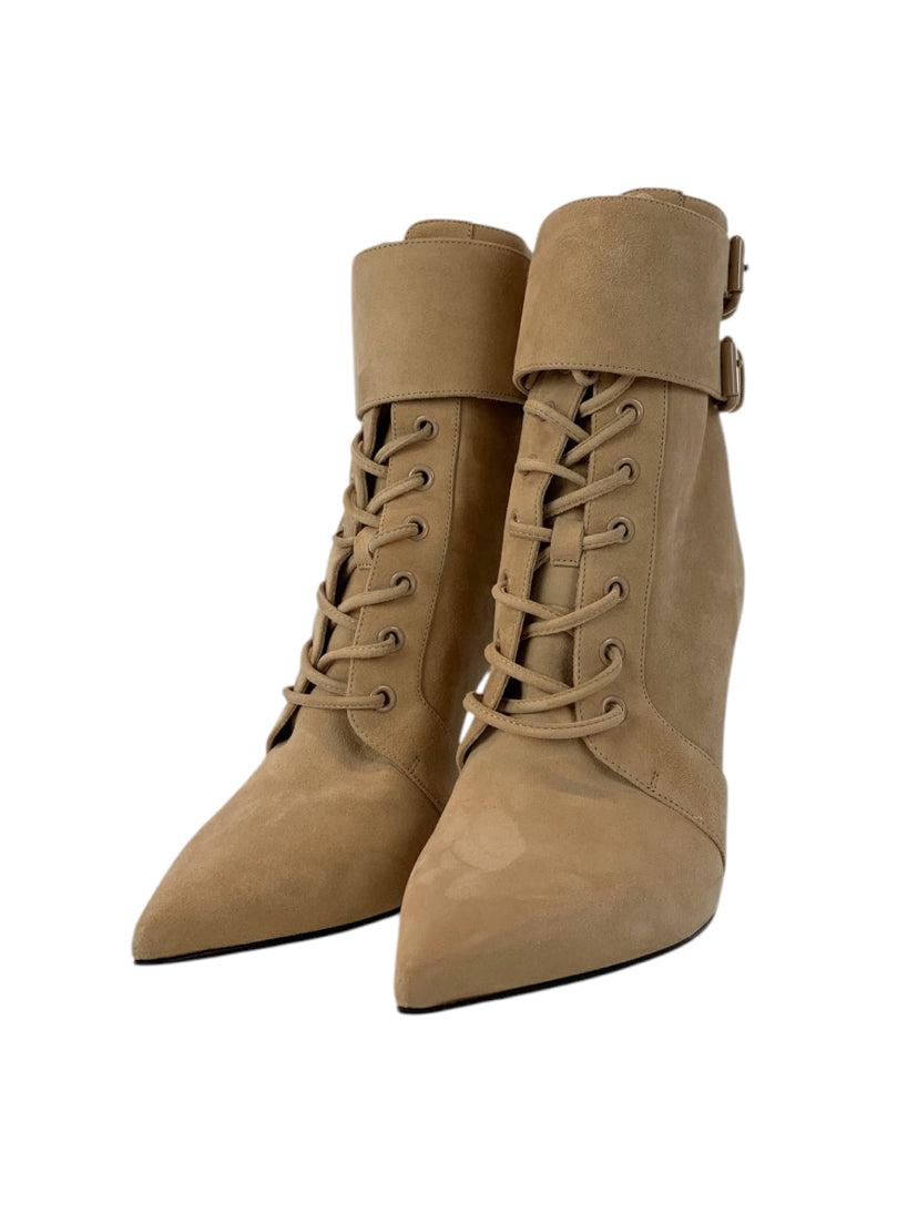 Balmain Size 38 Suede Lace Up Heeled Ankle Boots