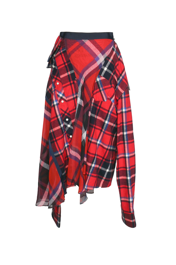 Sacai Size 2 Asymmetrical Plaid Shirt Skirt