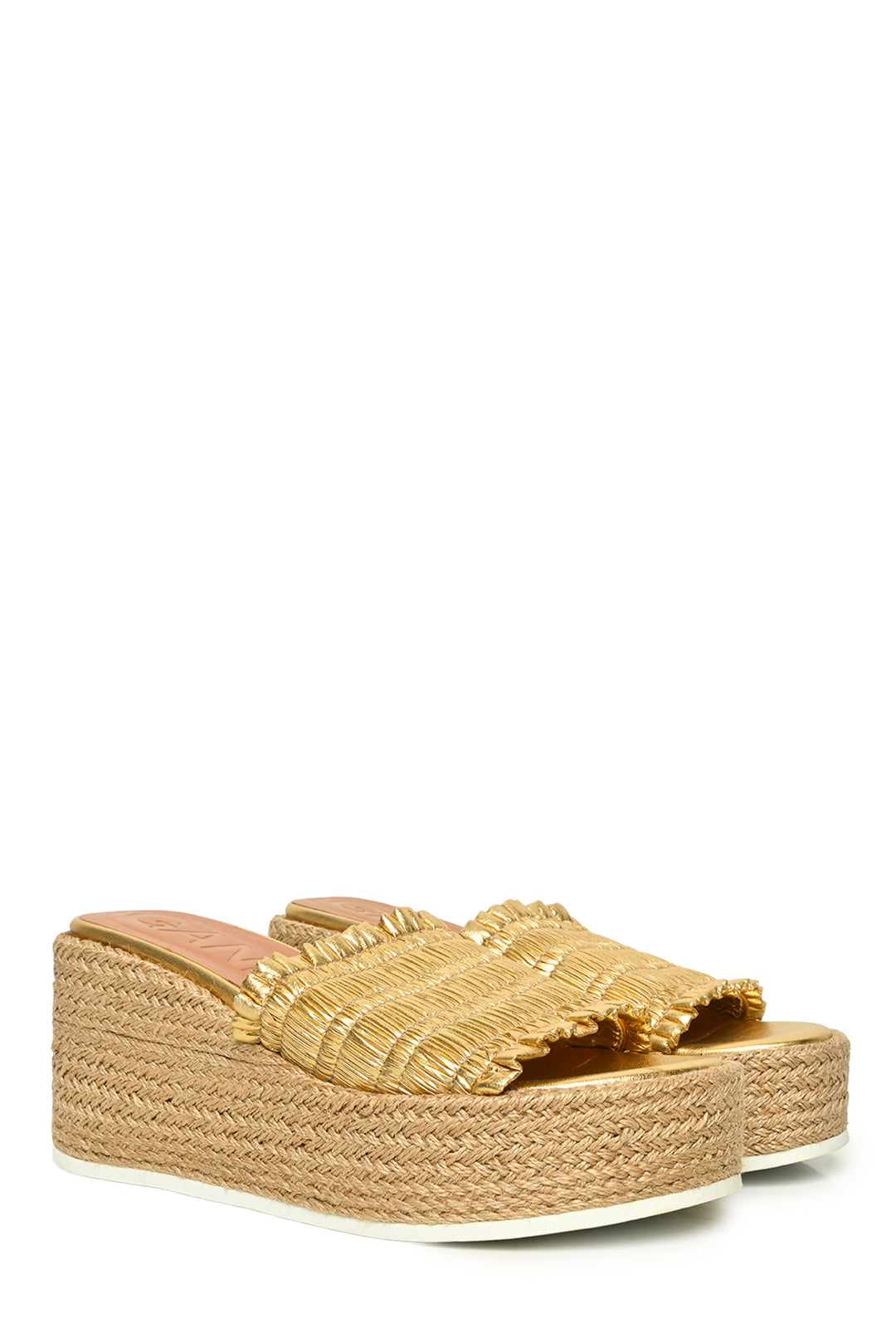 Ganni Size 39 Metallic Espadrille Wedge Sandals