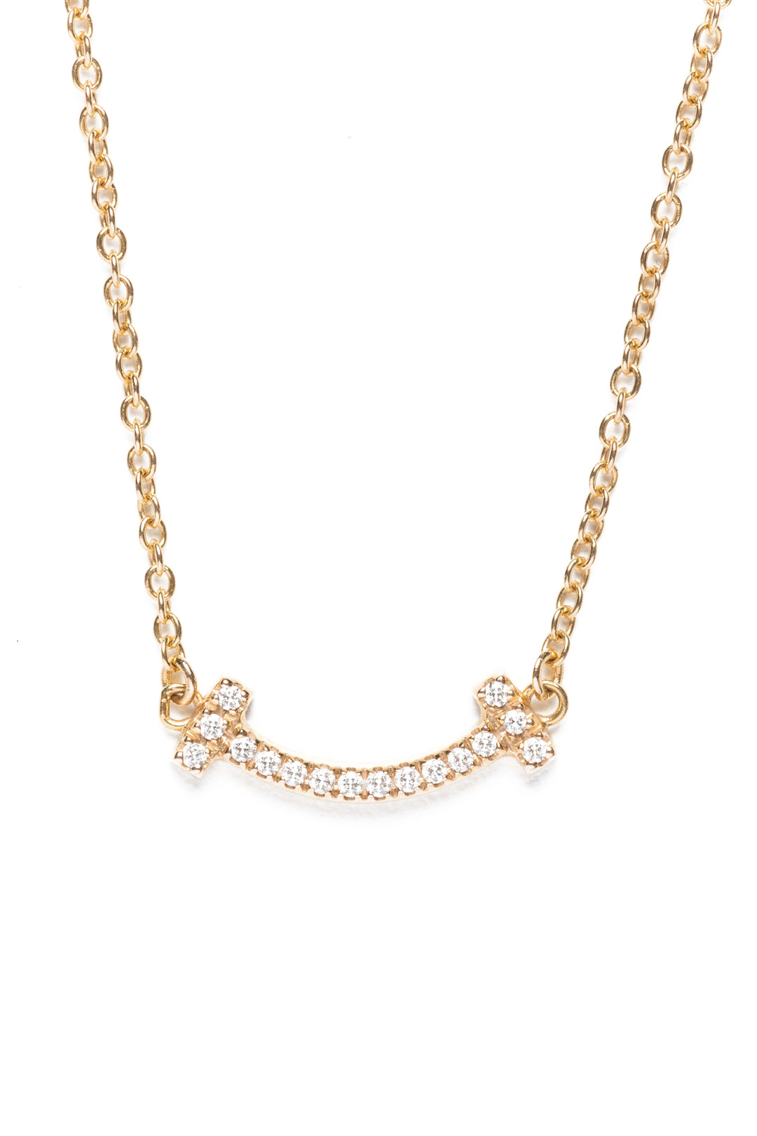 Tiffany & Co 18K Gold & Diamond Mini T Smile Necklace