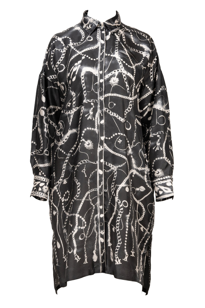 Maxmara Size 2 Bracco Chain Print Long Sleeve Silk Shirt Dress