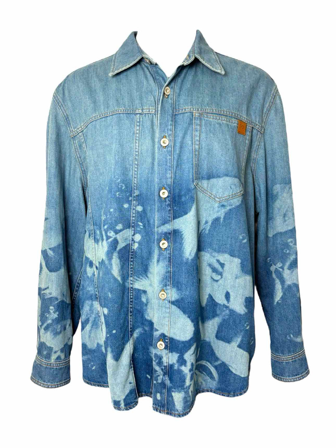 Loewe X Paula's Ibiza Fish Pattern Denim Size 54 Men's Shirt Long Sleeve