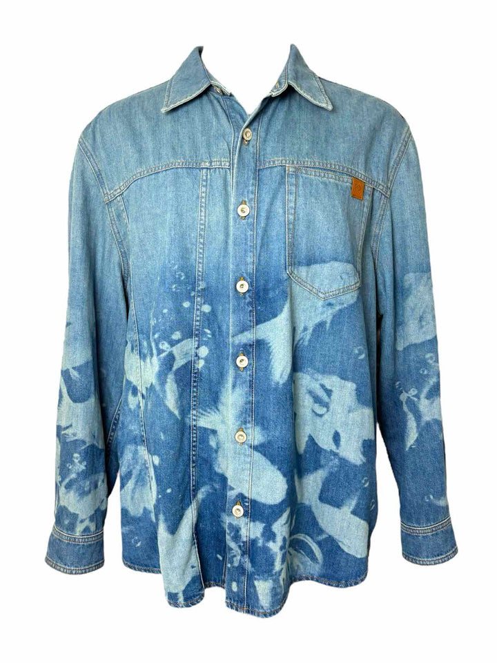 Loewe X Paula's Ibiza Fish Pattern Denim Size 54 Men's Shirt Long Sleeve