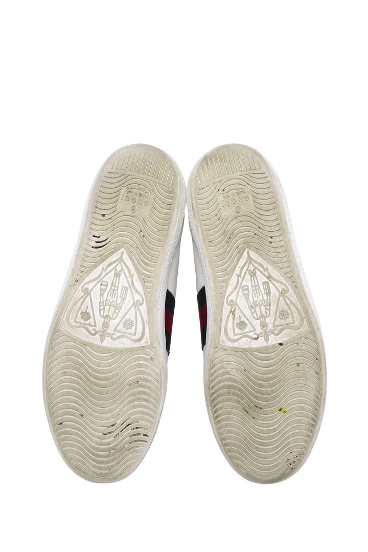 Gucci Size 36 Ace Bee Embroidered Web Stripe Leather Low Top Sneaker