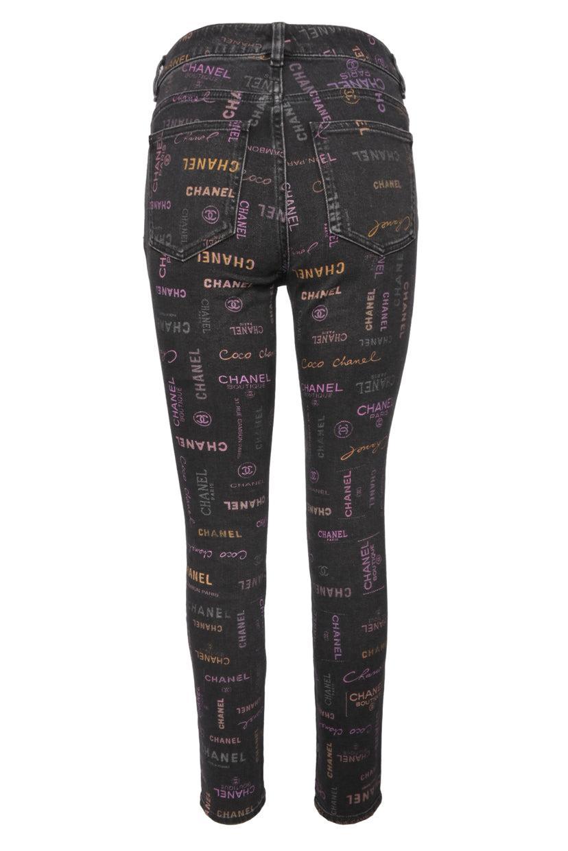 Chanel Size 36 Graffiti Logo Printed Denim Jeans
