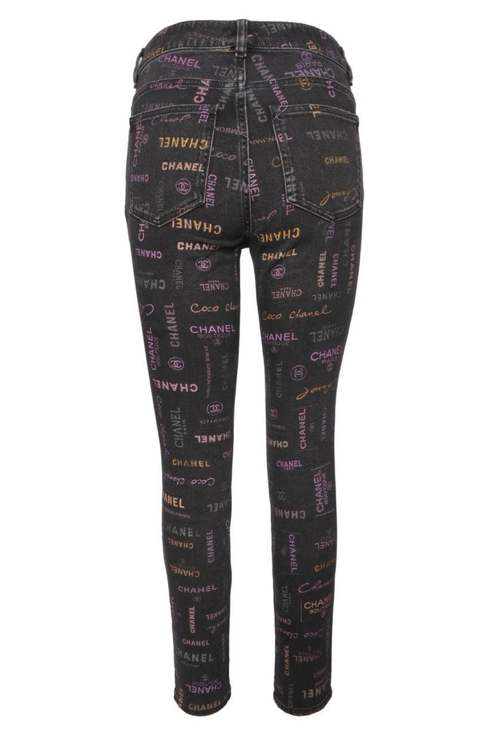 Chanel Size 36 Graffiti Logo Printed Denim Jeans