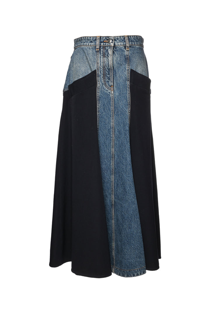 Chloe Size 40 Mixed Media Denim & Virgin Wool Midi Skirt