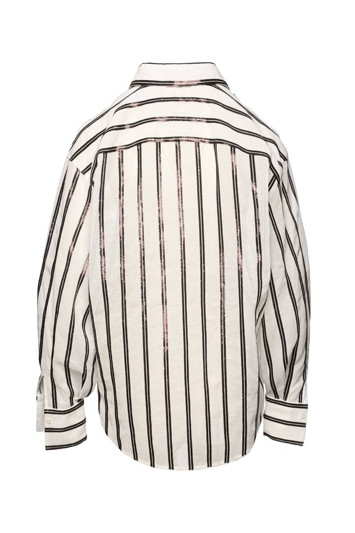 Brunello Cucinelli Size XS Cotton Organza Sequin Striped Shirt