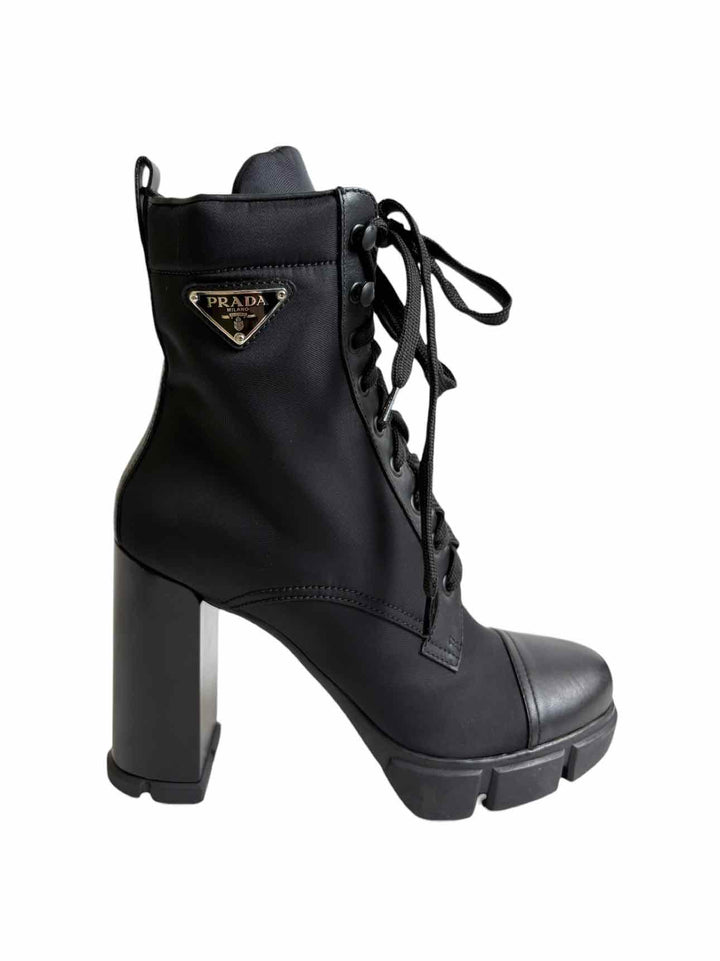 Prada Size 38.5 Re-Nylon & Leather Logo Ankle Boots