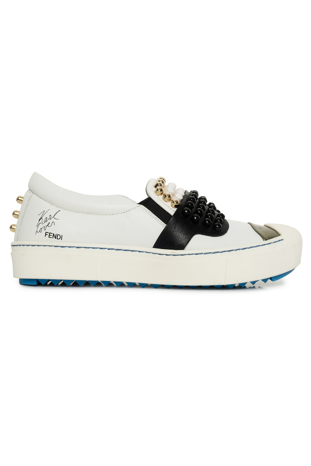 Fendi Size 35 Karl Loves Fendi Studded Leather Slip-On Sneaker