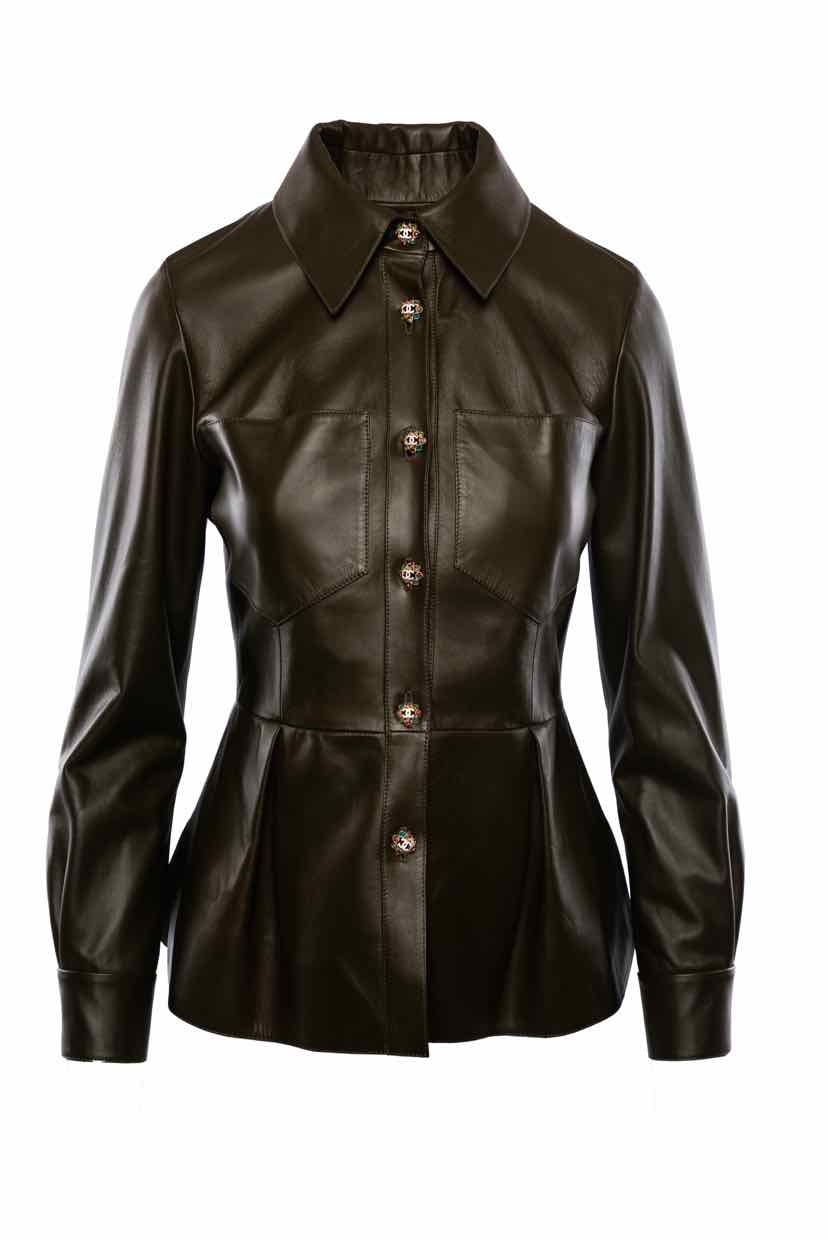 Chanel Size 36 Peplum Lambskin Leather Jacket