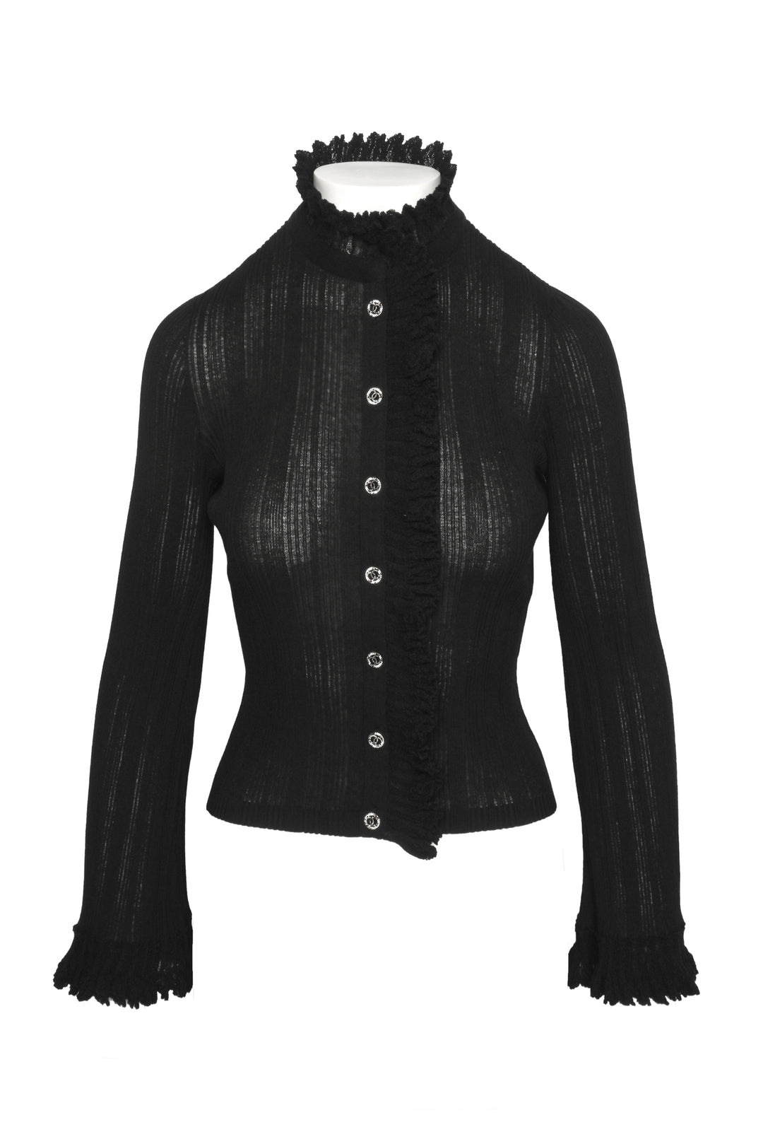 Chanel Size 36 High Neck Ruffle Blouse