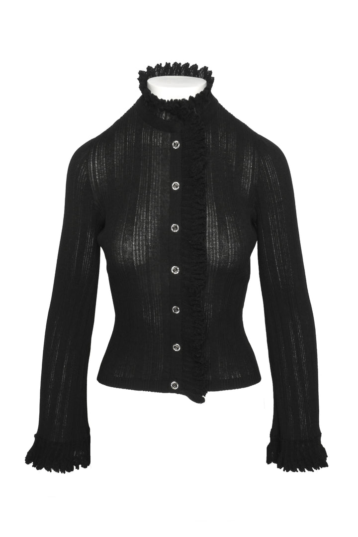Chanel Size 36 High Neck Ruffle Blouse