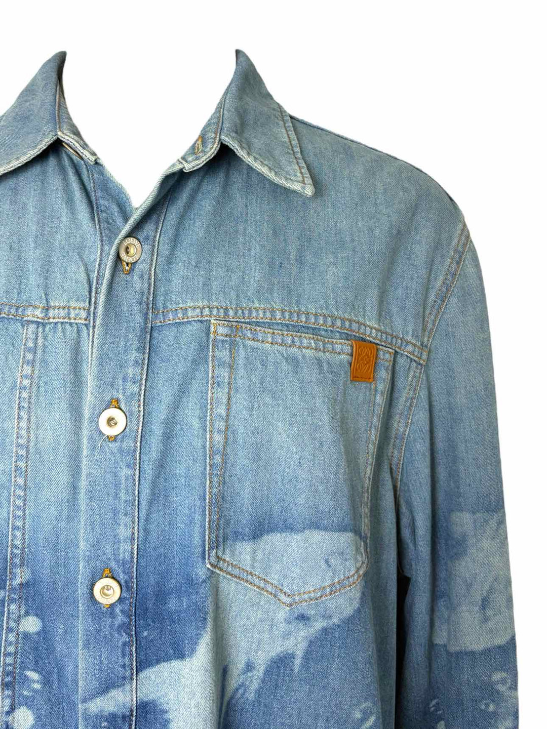 Loewe X Paula's Ibiza Fish Pattern Denim Size 54 Men's Shirt Long Sleeve