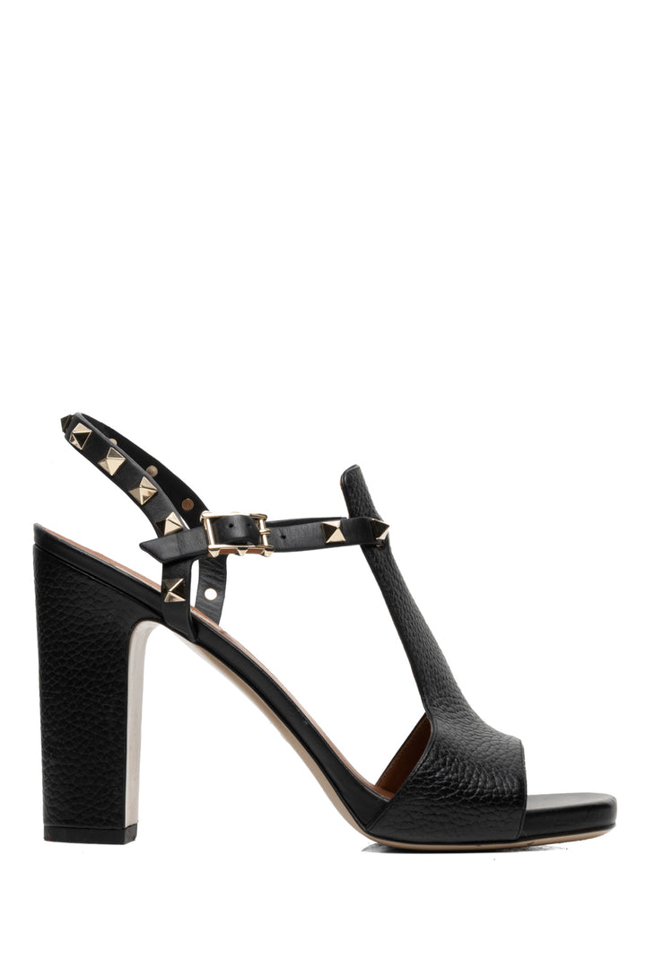 Valentino Size 38 Leather Rockstud T-Strap Heeled Sandals