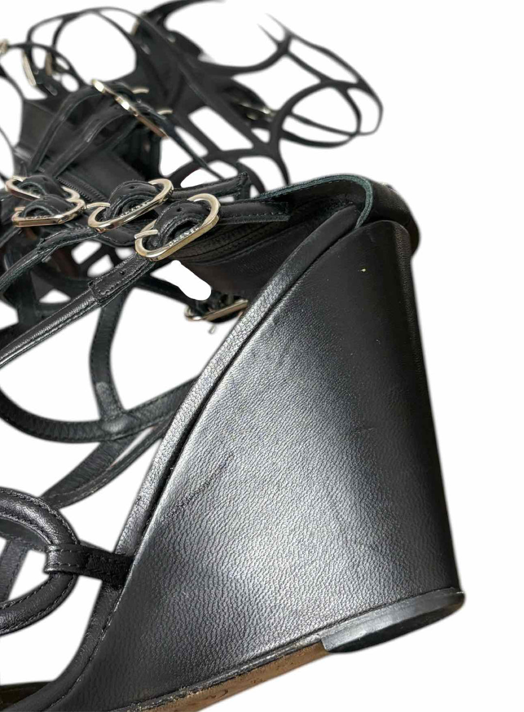 Chanel Size 38 Leather Gladiator Wedge Sandals