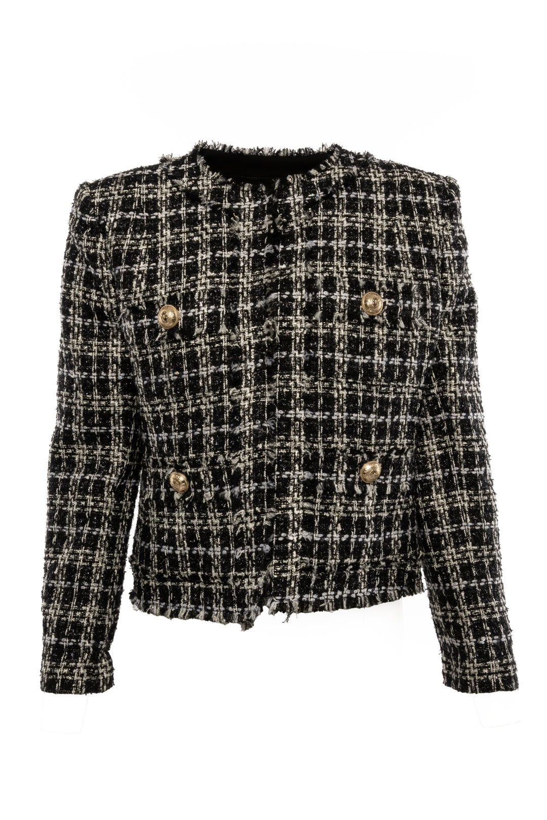 Balmain Size 46 Lurex Tweed Cropped Jacket