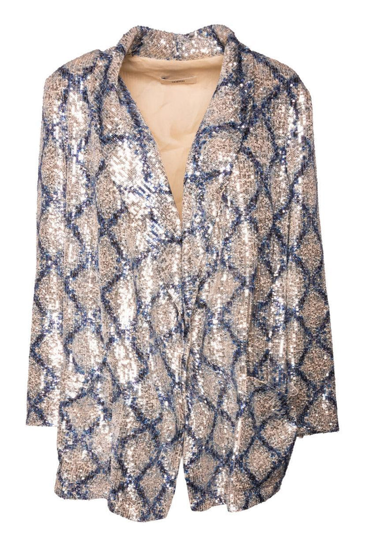 ODEEH Size 40 Diamond Print Sequin Longline Blazer