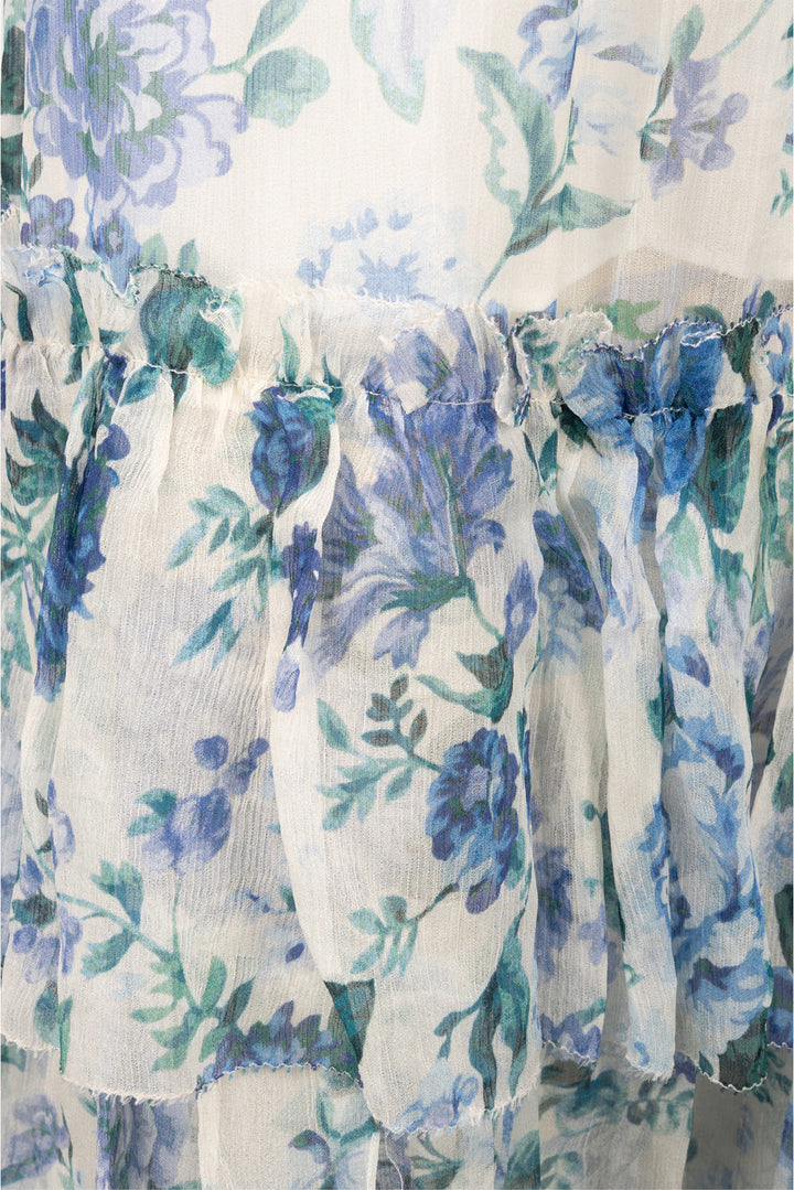 Zimmermann Size 2 Floral Tiered Midi Skirt