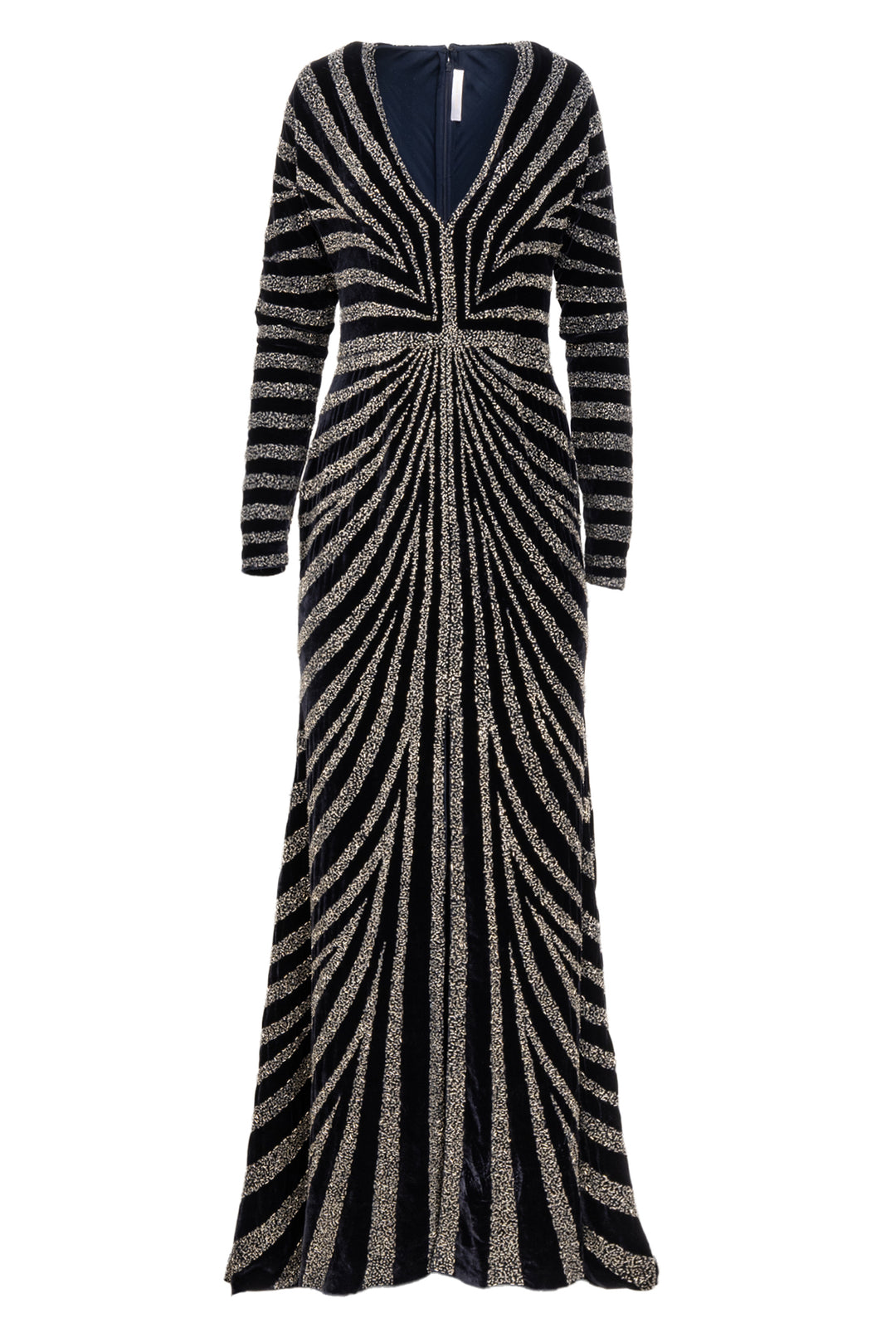 Naeem Khan Size 4 Navy & Silver Linear Beaded Velvet Dress