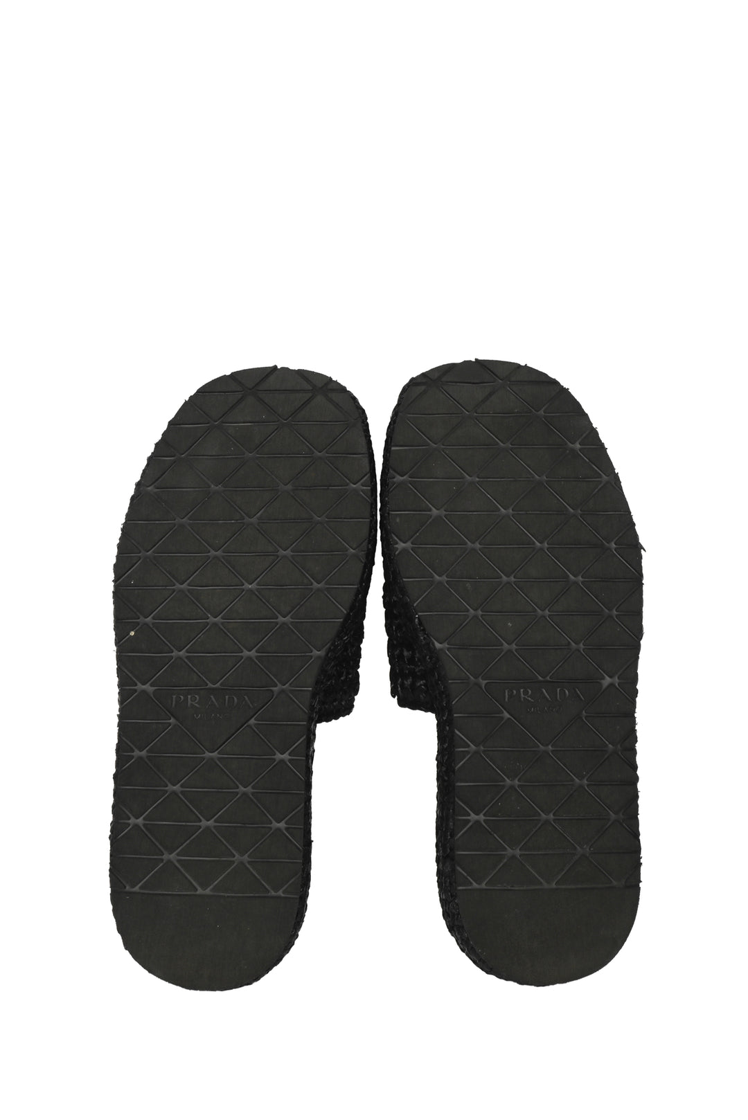Prada Size 36 Enameled Triangle Logo Plaque Raffia Flatform Slide Sandals