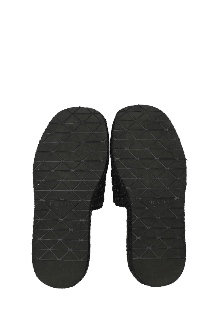 Prada Size 36 Enameled Triangle Logo Plaque Raffia Flatform Slide Sandals