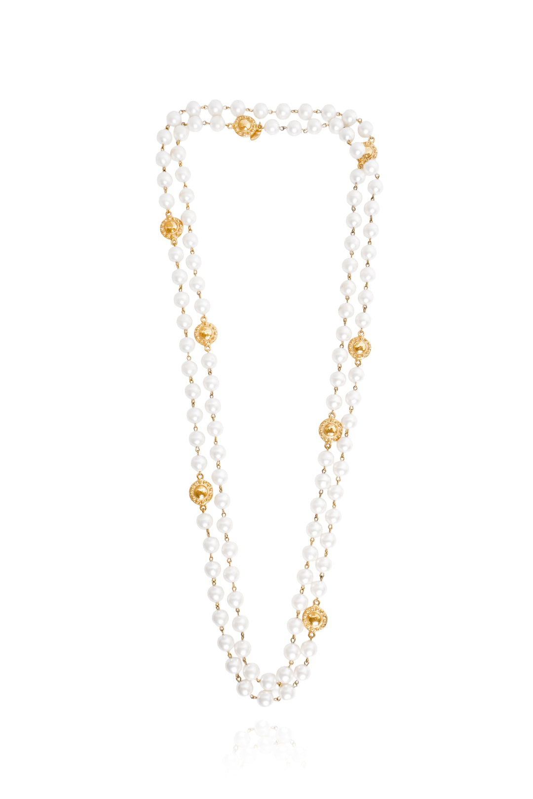 Chanel Vintage Season 23 Gold Plated CC Faux Pearl Necklace