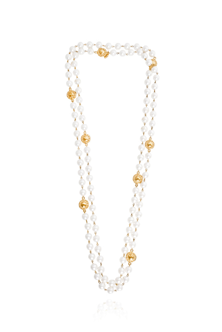 Chanel Vintage Season 23 Gold Plated CC Faux Pearl Necklace